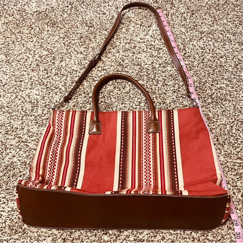 Elegant Red and Brown Striped Tote Bag